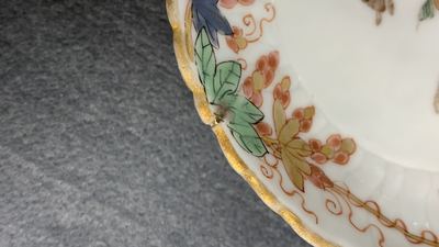 Six Chinese famille rose lotus-molded cups and saucers, Yongzheng