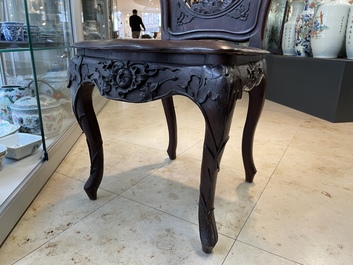 Four wooden chairs with reticulated backs, Macao or Portuguese colonial, 19th C.