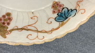 Six Chinese famille rose lotus-molded cups and saucers, Yongzheng