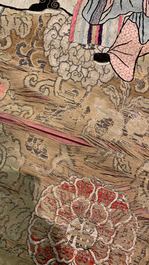 Three Chinese silk embroidered 'Star gods and immortals' panels, 19th C.