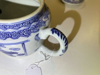 A pair of Chinese blue and white 'antiquities' teapots, Kangxi