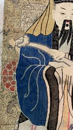 Three Chinese silk embroidered 'Star gods and immortals' panels, 19th C.