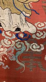 Three Chinese silk embroidered 'Star gods and immortals' panels, 19th C.