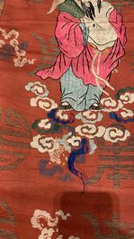 Three Chinese silk embroidered 'Star gods and immortals' panels, 19th C.