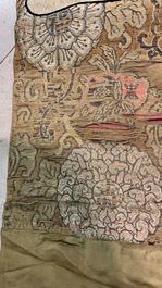 Three Chinese silk embroidered 'Star gods and immortals' panels, 19th C.