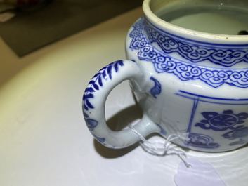 A pair of Chinese blue and white 'antiquities' teapots, Kangxi