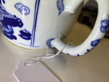 A pair of Chinese blue and white 'antiquities' teapots, Kangxi