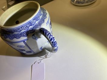A pair of Chinese blue and white 'antiquities' teapots, Kangxi