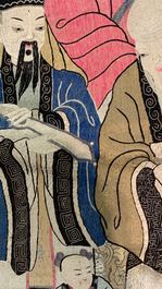 Three Chinese silk embroidered 'Star gods and immortals' panels, 19th C.