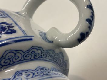 A pair of Chinese blue and white 'antiquities' teapots, Kangxi