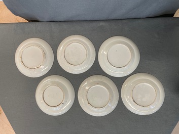 Six Chinese Canton famille rose plates, 19th C.