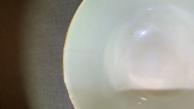 Een Chinees Canton famille rose theeservies met celadon fondkleur, 19e eeuw