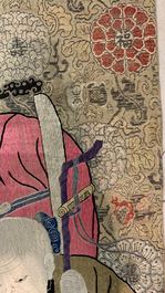 Three Chinese silk embroidered 'Star gods and immortals' panels, 19th C.