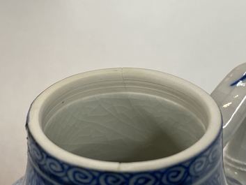 A Chinese blue and white soft paste miniature teapot, Kangxi