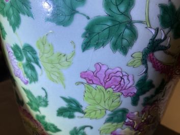A pair of Chinese famille rose celadon-ground 'dragon' vases, 19th C.