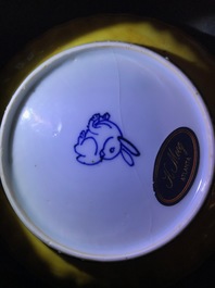 A pair of lobed Chinese blue and white yellow edge plates, 'hare' mark, Wanli