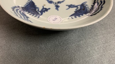 A Chinese blue and white 'Three phoenixes' dish, Longqing