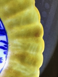 A pair of lobed Chinese blue and white yellow edge plates, 'hare' mark, Wanli