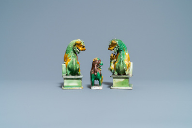 Three Chinese sancai-glazed models of Buddhist lions, Kangxi