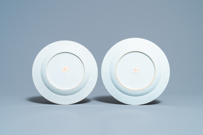 Four Chinese blue and white bianco-sopra-bianco plates, Yongzheng/Qianlong