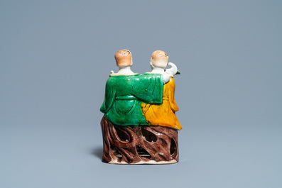 A Chinese verte biscuit 'Hehe Erxian' group, Kangxi