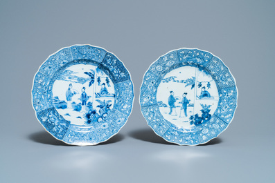 A pair of Chinese blue and white 'Xi Xiang Ji' dishes, Qianlong