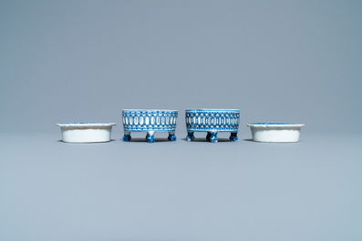 A pair of Chinese blue and white salts after European silver examples, Qianlong