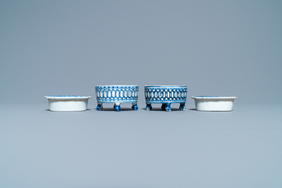 A pair of Chinese blue and white salts after European silver examples, Qianlong