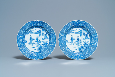 A pair of Chinese blue and white 'Xi Xiang Ji' dishes, Qianlong