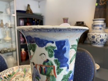 A Chinese wucai 'gu' vase with narrative design, Shunzhi