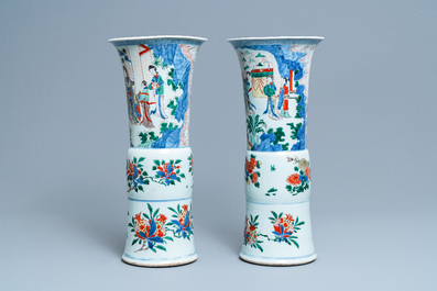 Two large Chinese wucai 'gu' vases, Transitional period