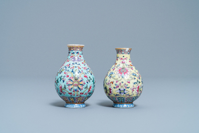 Two Chinese famille rose miniature vases, Qianlong mark, Republic