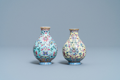 Two Chinese famille rose miniature vases, Qianlong mark, Republic