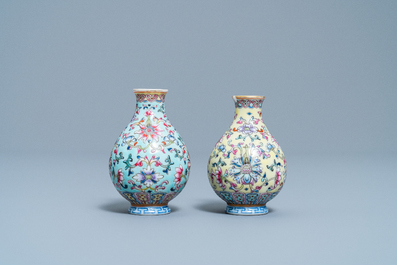 Two Chinese famille rose miniature vases, Qianlong mark, Republic