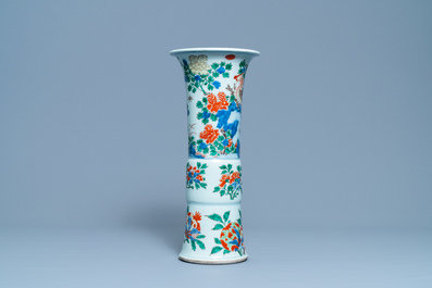 A Chinese wucai 'gu' vase with a phoenix, Shunzhi