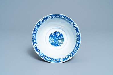 A Chinese blue and white 'dragon and phoenix bowl', Chenghua mark, Kangxi