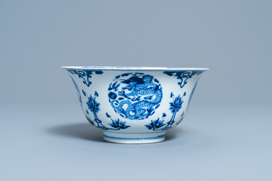 A Chinese blue and white 'dragon and phoenix bowl', Chenghua mark, Kangxi
