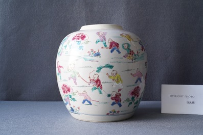 A Chinese famille rose 'hundred boys' jar, Yongzheng