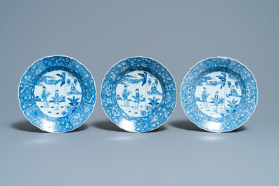 Six Chinese blue and white 'Xi Xiang Ji' plates, Qianlong