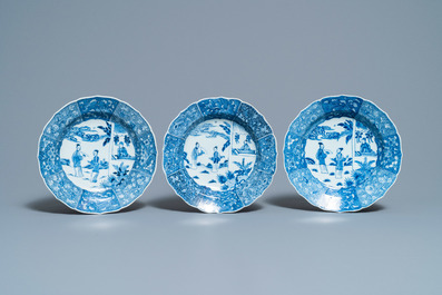 Six Chinese blue and white 'Xi Xiang Ji' plates, Qianlong