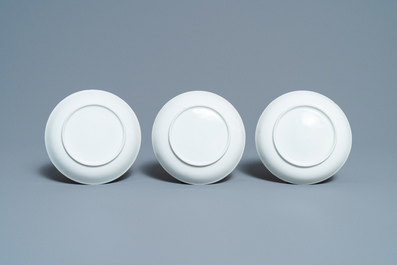 Six fine Chinese famille rose 'Mandarin' cups and saucers, Qianlong