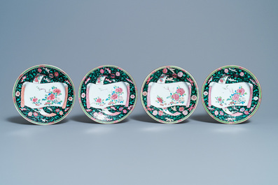 Eighteen Chinese famille rose plates with floral sprigs on scrolls, Yongzheng