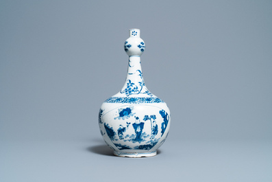 A Dutch Delft blue and white chinoiserie bottle vase in transitional style, ca. 1700