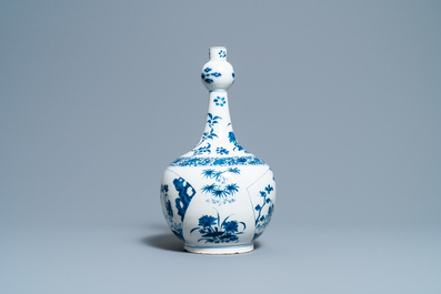 A Dutch Delft blue and white chinoiserie bottle vase in transitional style, ca. 1700