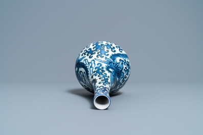 A Chinese blue and white 'sea dragons' bottle vase, Wanli