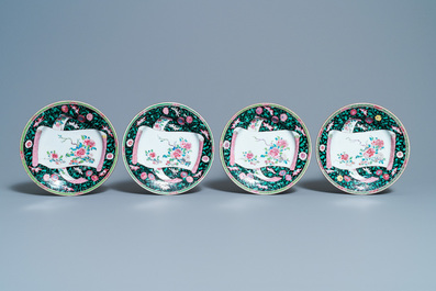 Eighteen Chinese famille rose plates with floral sprigs on scrolls, Yongzheng