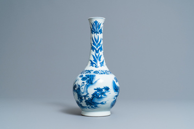 A Chinese blue and white bottle vase, Transitional period