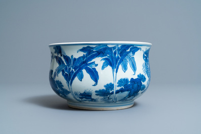 A Chinese blue and white 'mythical beasts' censer, Transitional period