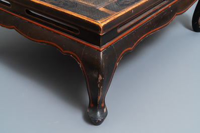 A Chinese black- and red-lacquered wooden 'dragon' table, 19th C.
