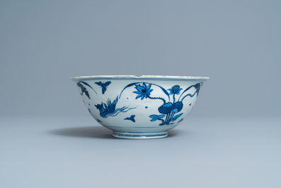 A Chinese blue and white 'mandarin ducks' bowl, Chenghua mark, Wanli